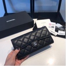 Chanel Long Flap Wallet for Women Caviar Leather Silver Hardware 31505