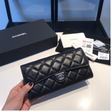 Chanel Long Flap Wallet for Women Lambskin Silver Hardware 31505