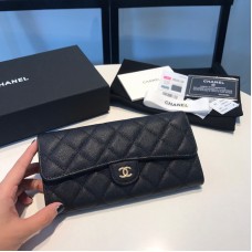 Chanel Long Flap Wallet for Women Caviar Leather Gold Hardware 31505
